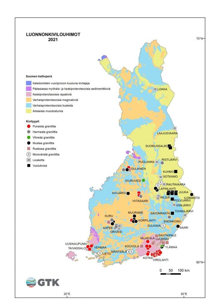 Luonnonkivilouhimot Suomessa 2021